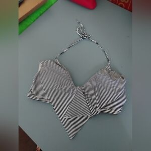 Arizona Jean Company Black and White Striped Bikini Top